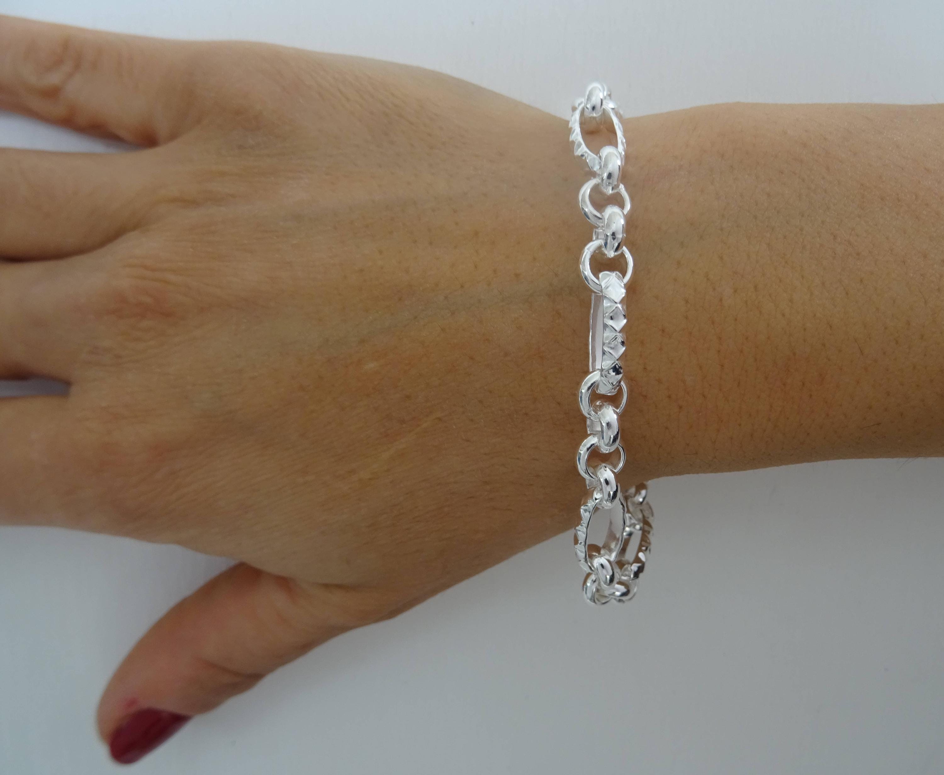 Solid 925 Silver Bracelet, 4+1 Alternating Rolo Figaro Chain