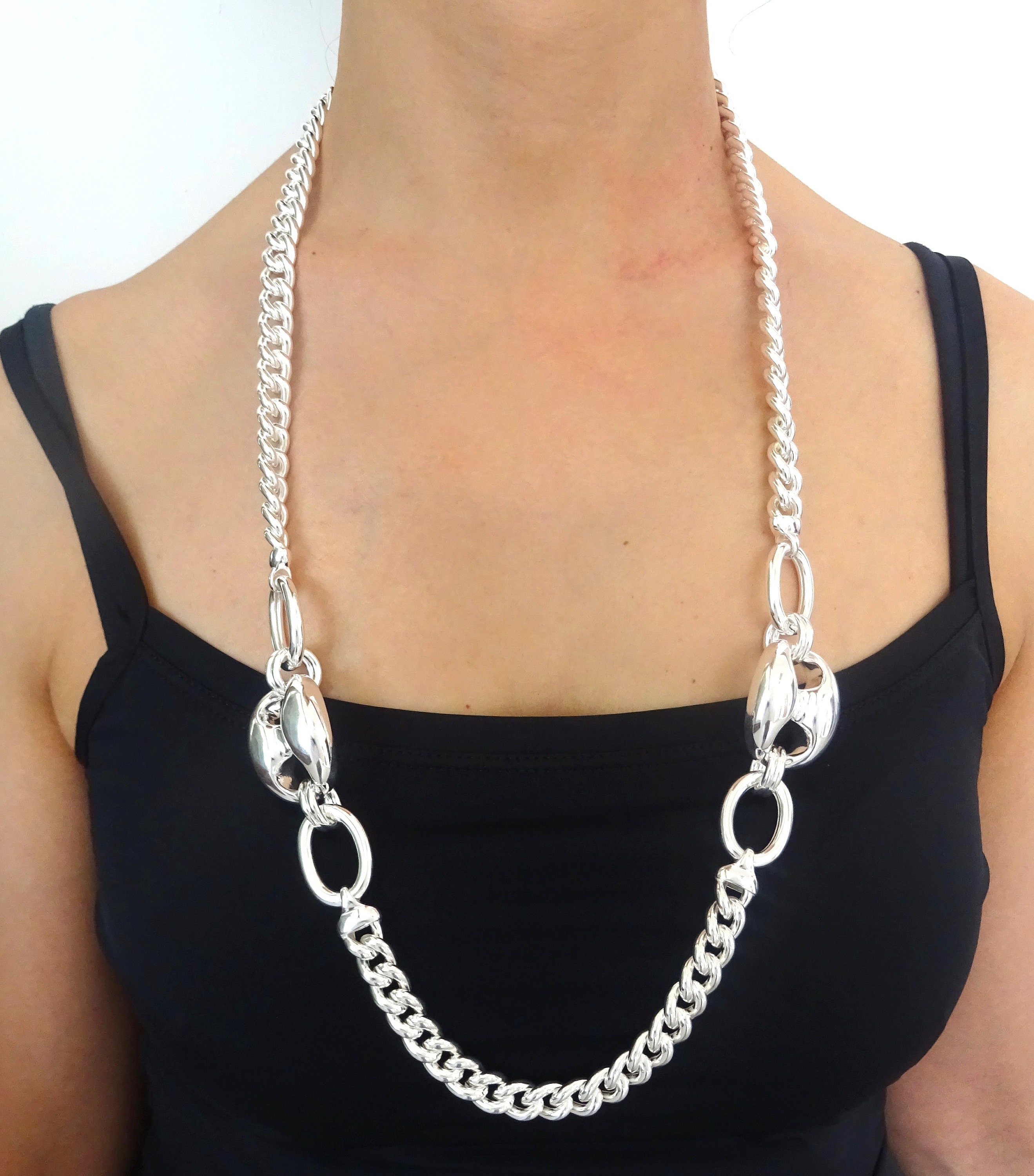 Collana in argento sterling 925 con catena laterale da 16/18/20/22/24