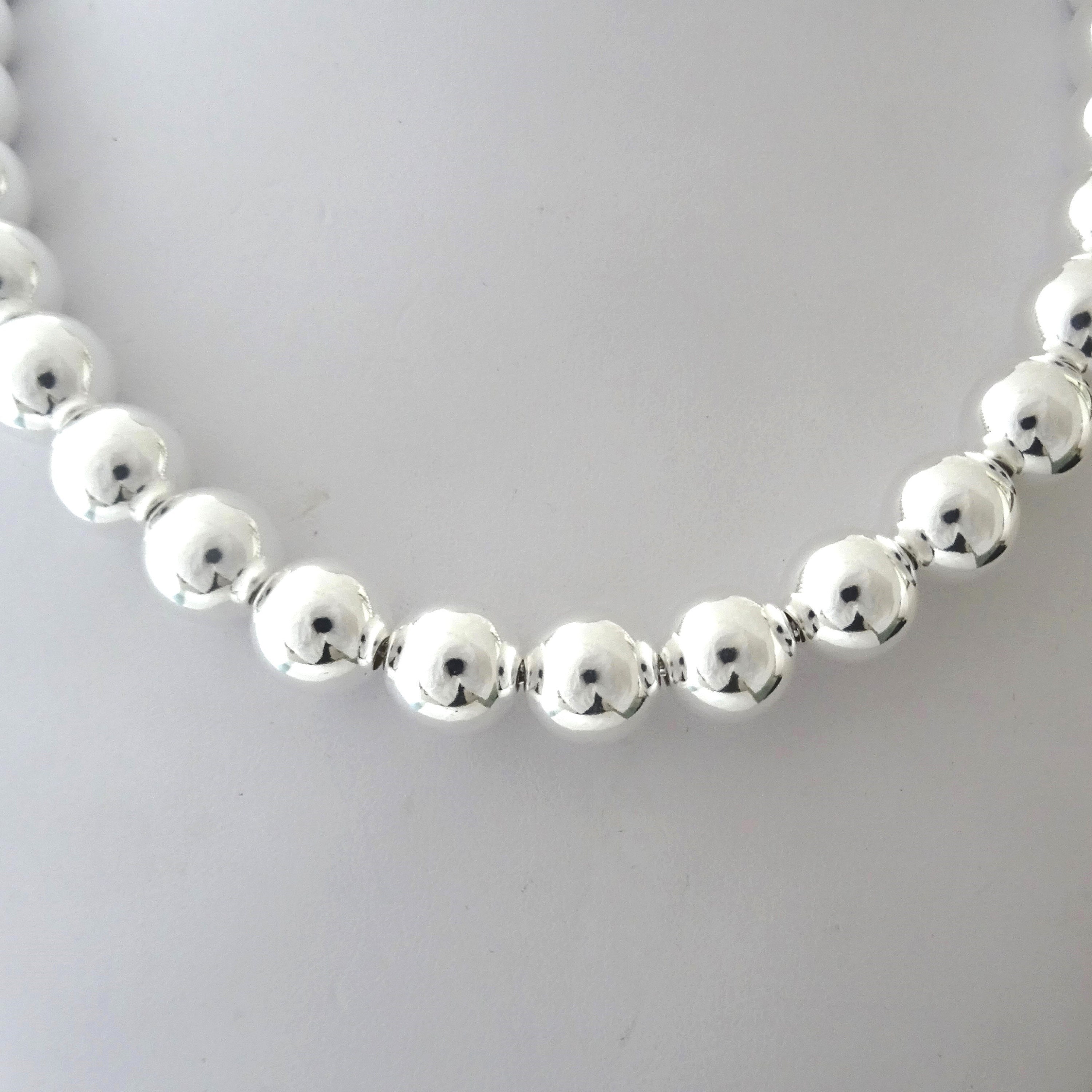 Collier Argent Femme 925 Rhodié - Sphères Lisses Style Tiffany, Longueur Réglable 40-55 Cm