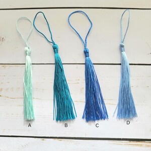 Bookmark Tassels, Silky Floss Soft Mini Tassels with loops 35 different colors to choose from. image 2