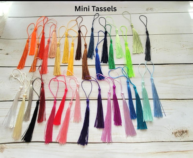 Bookmark Tassels, Silky Floss Soft Mini Tassels with loops 35 different colors to choose from. image 1