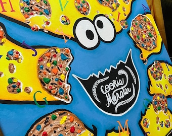 Cookie Monster Canvas Painting, Canvas Painting, Painting, Cookie Monster Art, Sesame Street Painting, Sesame Street, Home Decor, Wall Art