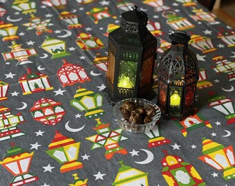 Tovaglia Ramadan – Copritavolo da pranzo fatto a mano in cotone egiziano, decorazione per Eid Iftar, biancheria per la casa islamica 140x140