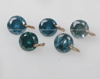 Drilled 3.0 MM Round cut Blue Diamond, Drilled Diamond, Gold Loop Connector Charms, Diamond Charm For Necklace Bracelet Jewelry 5 Piece