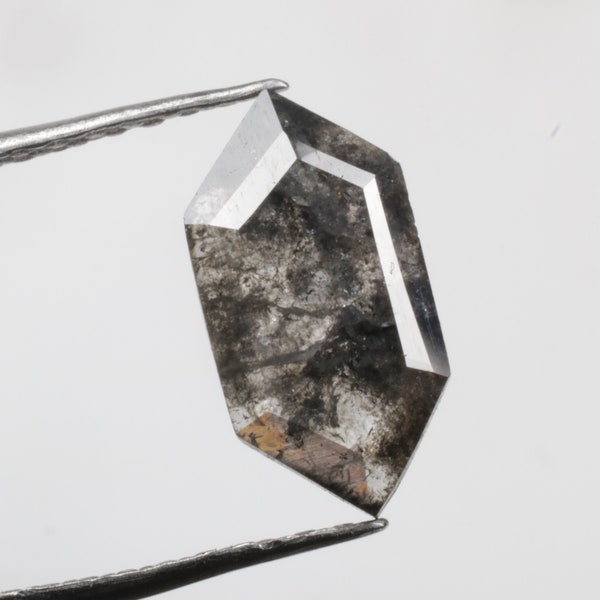 0.53 CT 9.0 X 4.7 MM Hexagon cut Natural Salt and Pepper Diamond, Loose Black color Diamond for Handmade Galaxy Diamond Ring G265