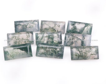 Natural Baguette Shape Moss Agate Stone Faceted Cabochon Polished Baguette cut Moss Agate Gemstone For Moss Agate Baguette Ring Jewelry Gift