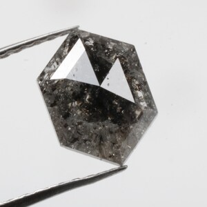 0.95 CT 8.0 X 5.7 MM Natural Loose Hexagon cut Diamond, Salt and Pepper Diamond, Grey/Black color Hexagon Shape Loose Diamond, G2080