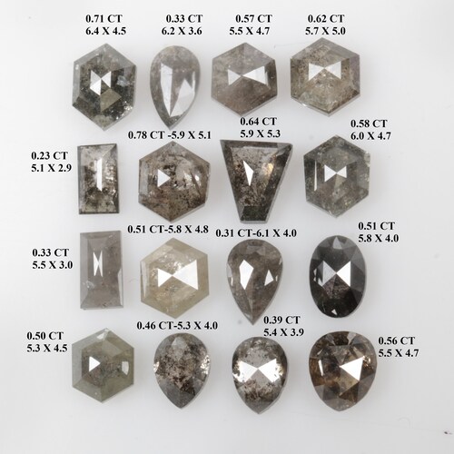 Zout en peper diamant, natuurlijke losse diamant, zeshoek/peer/stokbrood geslepen diamant, grijs/zwarte kleur diamant voor verlovingsring cadeau G2005