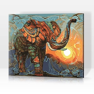 African Dream: Elephant in the Sunset - Painting by Numbers