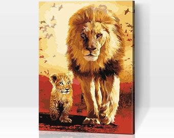 Le roi de demain : le père lion avec l’enfant - Painting by Numbers