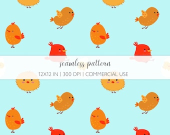 Baby Chick Seamless Pattern PNG, Spring Nursery Digital Paper, Cute Chicken Pattern, Baby Shower Fabric Design