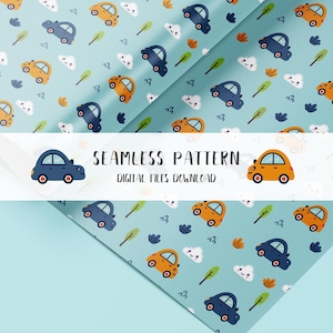 Cars Seamless Pattern: Kids Fabric, Scrapbooking, Crafts (Digital Download)