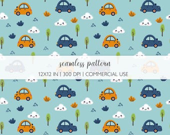 Cars Seamless Pattern: Kids Fabric, Scrapbooking, Crafts, Digital Download