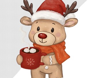 Gingerbread Reindeer Clipart, Hot Cocoa Christmas Clipart Png, Digital Download