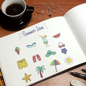 Summer Doodle Clipart: Hand-Drawn PNG & EPS Icons (Digital Download