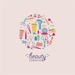 Schoonheid make-up icon set huidverzorging doodle schoonheid industrie digitale stickers cosmetica bundel set social media blogs schoonheid direct te downloaden