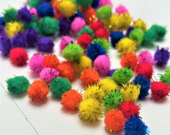 10 mm Plush Pompons with Glitter Tips Colorful Mix Pompon Bommel Plush Sewing Crafting Balls for Creative Crafts