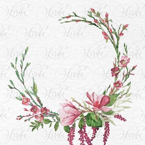 Watercolor Wreath, Floral Wreath, Wedding Watercolor, Peonies, Greenery, PNG, Digital Download, Botanical, Monogram, Hand-painted, Crest