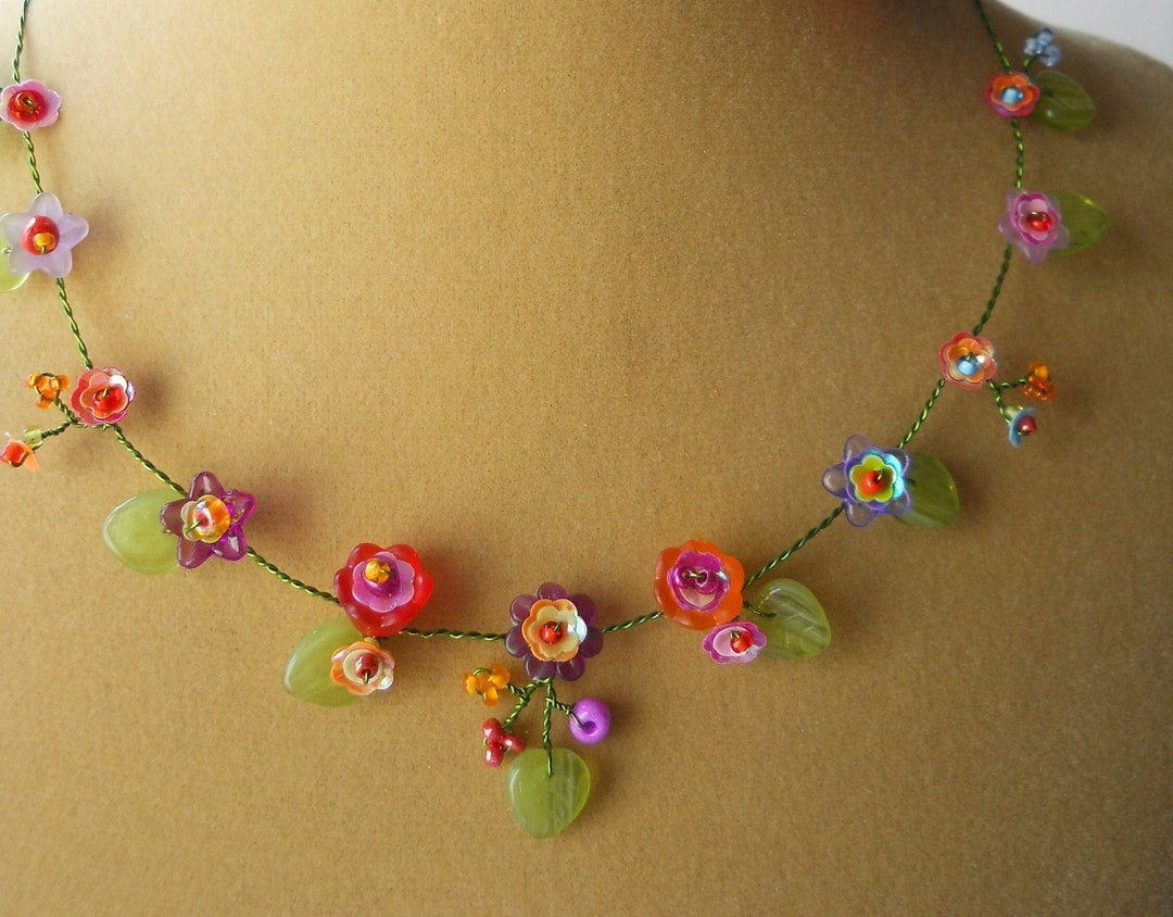 Colorful Flower Necklace/handbeaded Flower Necklace/czech Etsy