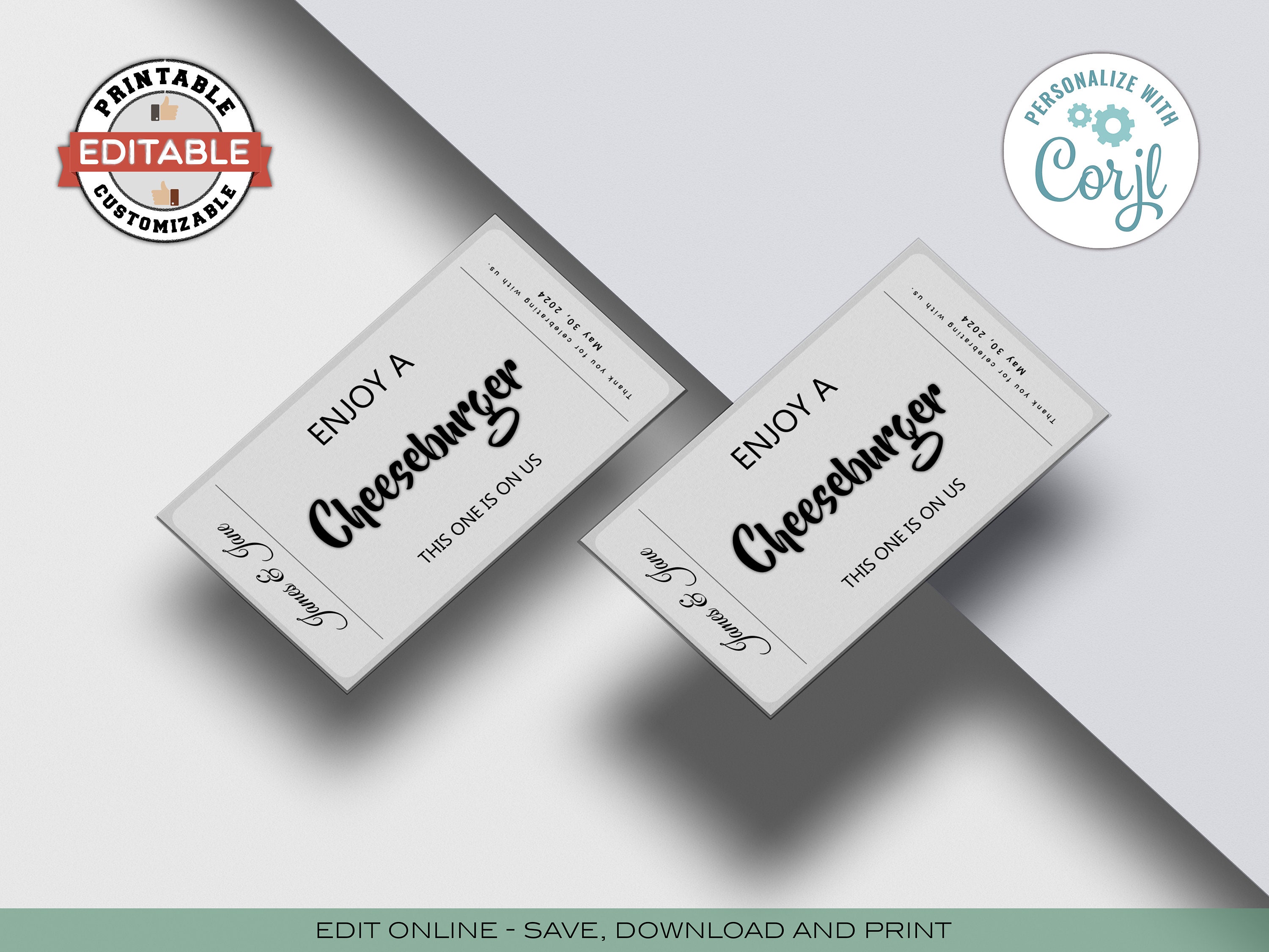 CUSTOMIZABLE CHEESEBURGER Snack Voucher, Coffee Voucher, Event Ticket