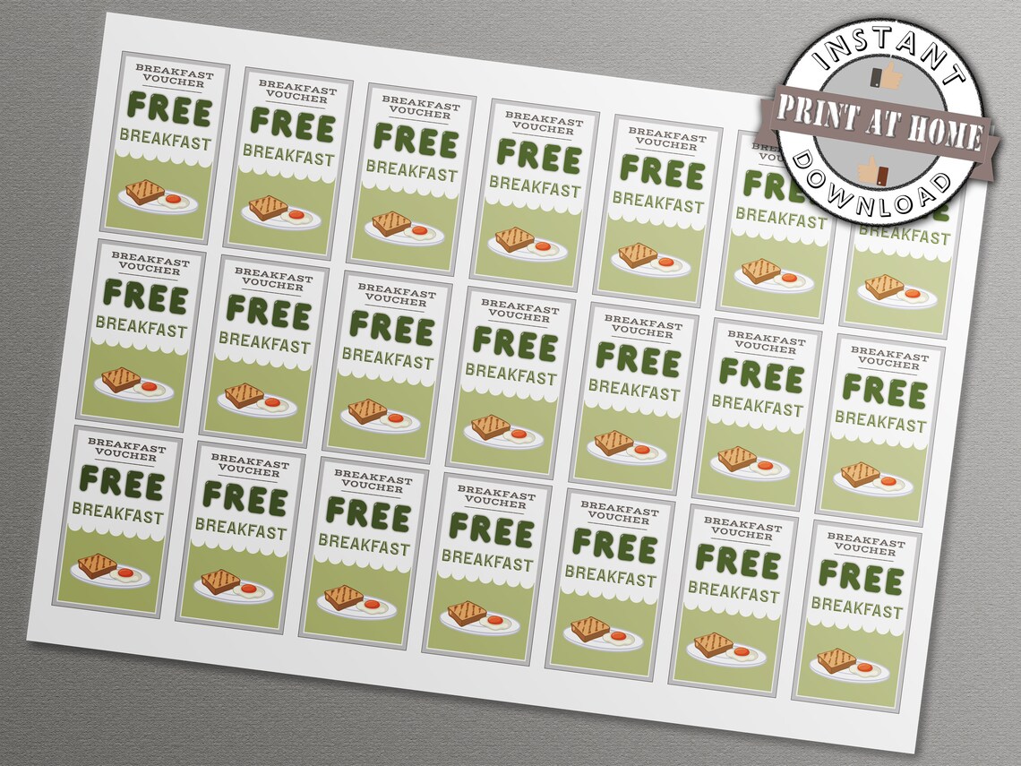 FREE BREAKFAST VOUCHER in Vibrant Color, Breakfast Tickets, Event ...