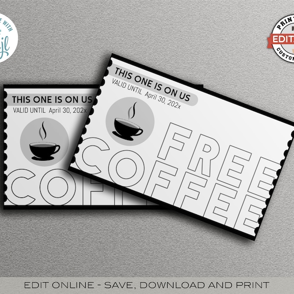 CUSTOMIZABLE FREE COFFEE Voucher, Free Coffee Voucher, Event ticket, Editable Coffee Drink Ticket, Free Drink Voucher, Trending Voucher