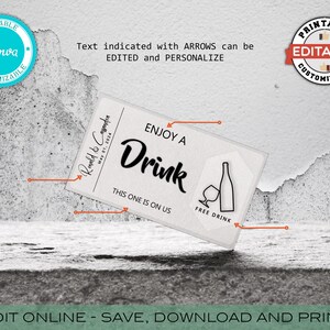 VALE DE BEBIDA PERSONALIZABLE, VALE DE BEBIDA GRATIS, Boleto de evento, Plantilla de boleto de bebida editable, VALE DE BEBIDA GRATIS, VALE DE TENDENCIA