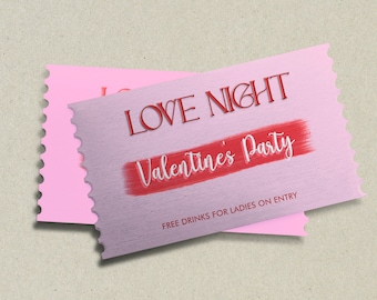 VALENTINE's PARTY TICKET, Party Ticket, Activity Ticket, Party Coupon Ticket, Printable Party Ticket Idea, Print At Home