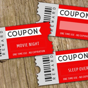 REWARD COUPON TICKET, Printable reward coupons, editable coupons, kids activity coupon, homeschool activity coupons