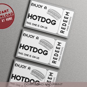 HOTDOG GUTSCHEIN, Genießen Sie einen Hotdog Dieser ist bei uns Tickets, Ereigniskarte, Aktivitätsmahlzeitgutscheine, Print At Home, Trending Ticket