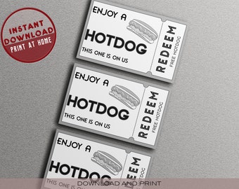 Printable Hotdog Voucher Tickets, Meal Activity (Digital Download)