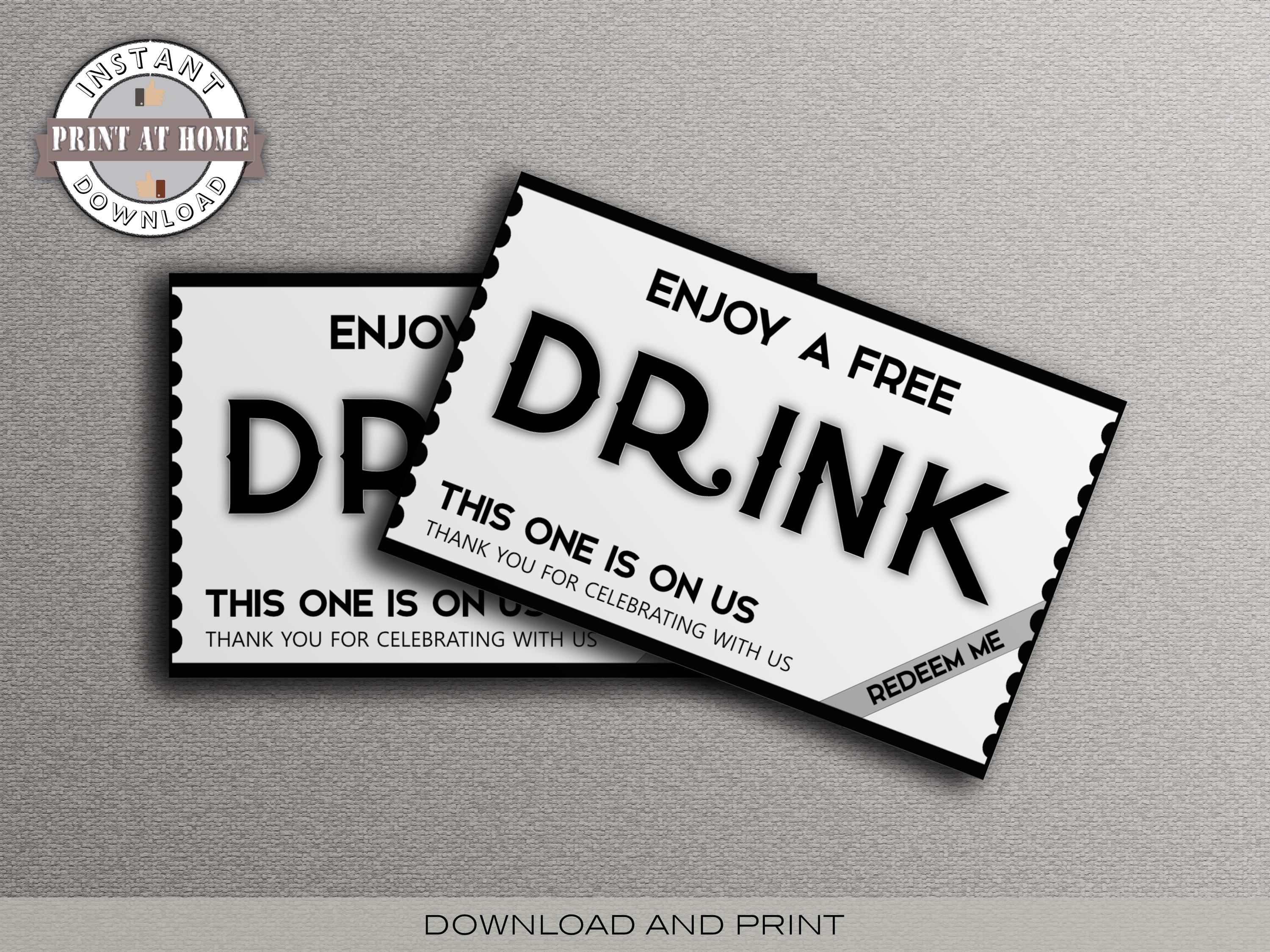 FREE DRINK Ticket Voucher, Printable, Event Ticket, Drink FREE DRINK Ticket Voucher, Printable, Event Ticket, Drink