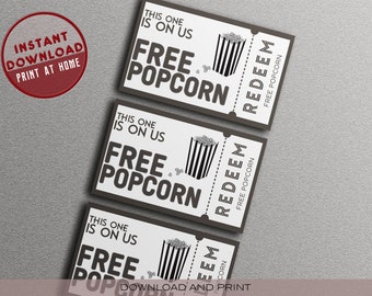 FREE POPCORN VOUCHER, This One is On Us Free Popcorn Tickets, Event Ticket, Activity Meal vouchers, Print At Home, Trending ticket