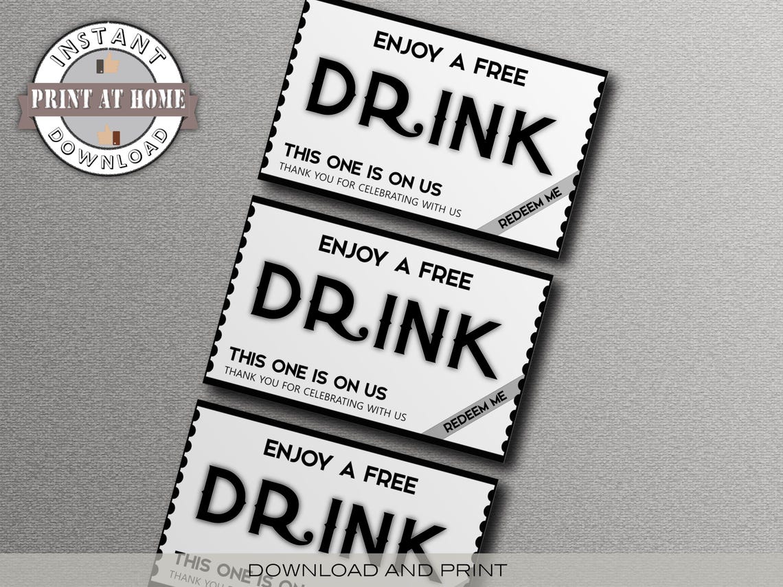 FREE DRINK Ticket Voucher, Printable, Event Ticket, Drink Ticket ...