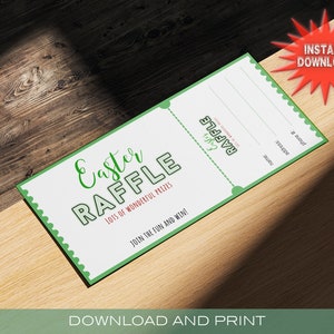 EASTER RAFFLE TICKET, Printable Customizable, Holiday Fundraising Ticket Template, Corjl Instant Download, Print At Home