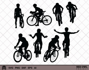 Cycling SVG, Athlete Cyclist SVG Bundle, retro vintage, bike life, bicycle silhouette, triathlon, sports team player gift for loved ones!