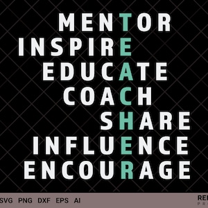 Leraar SVG, leraar definitie SVG, mentor, inspireren, onderwijzen, coachen, delen, beïnvloeden, aanmoedigen, leraar cadeau voor uw dierbaren