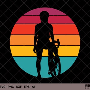 Fietsen SVG, Retro vintage Cycling Girl SVG, Silhouette Girl MTB Cycling, atleet meisje, triatlon, sport team speler cadeau voor geliefden!