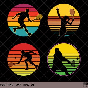 Tênis SVG, Retro Vintage Sunset Bundle Gráfico Clipart SVG, esportes de tênis, arquivo svg de tênis para cricut, presente de jogador de tênis para seus entes queridos!