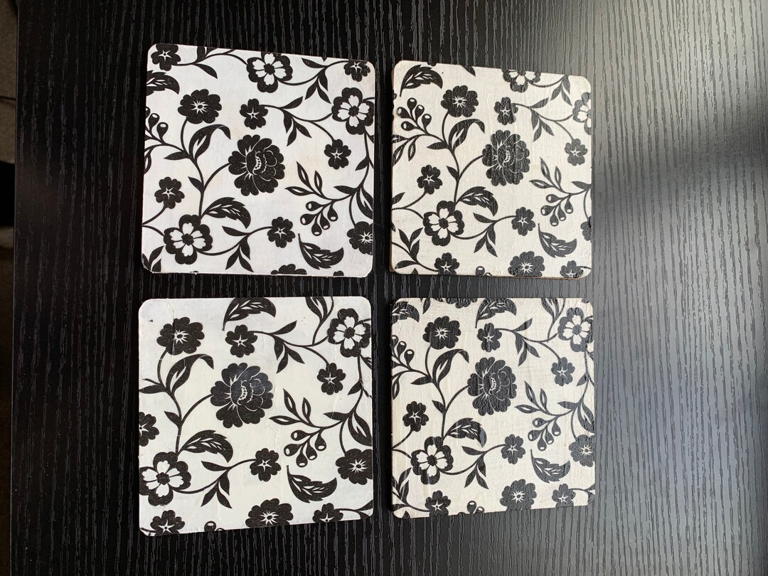 Set of 4 Hand Decoupaged Wooden Drinks Coasters With Cork Etsy