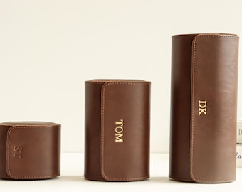 Personalized Leather Watch Case, Groomsmen Gift, Custom Travel Watch Box for Men, Watch Roll Storage Holder, Father's Day Gift, Wedding Gift