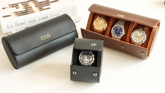 Personalized Leather Watch Case, Watch Roll for 3 Watches, Groom Gift, Christmas Gifts, Gift for Him, personalized gifts, Father's Day gift