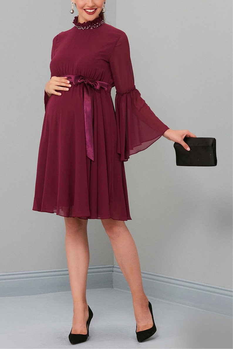 Maternity Midi Dress for Baby Shower Black Purple White Etsy