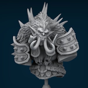 Jolan Frak Troll Tusk Corrupt Warrior | Bust | 75mm Fantasy Miniature | 4K Detail | D&D | Pathfinder | RPG | Boardgame | Daybreak Miniatures