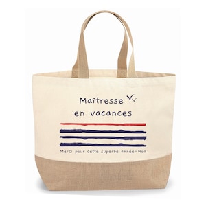 Sac cabas jute personnalisable cadeau Maîtresse, Atsem, Nounou mer, Cadeau de fin d'année, école, original