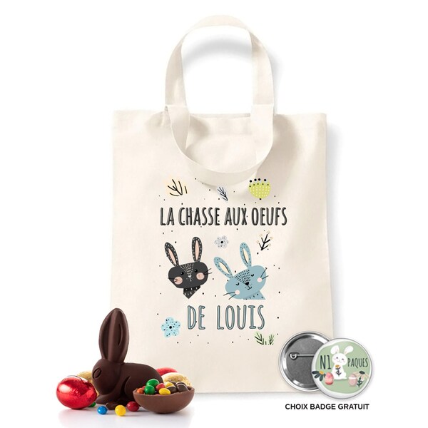 Sac de Pâques / Panier Trait prénom personnalisable et badge gratuit