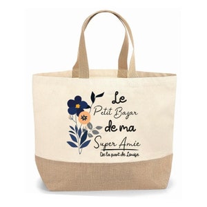 Sac cabas jute personnalisable pour maman, mamie, marraine, amie fleur bleu image 3