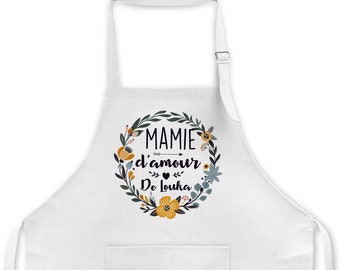 Tablier de cuisine 2 couleurs personnalisable Maman, Mamie, Marraine, etc... fleur jaune