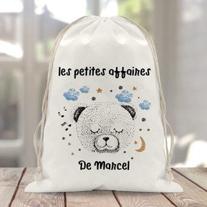 Sac à doudou / pochon / pochette avec lien personnalisé en coton pour enfant 3 tailles Ourson nuage