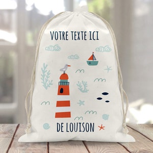 Sac à doudou / pochon / pochette avec lien personnalisé en coton pour enfant 3 tailles Phare image 2